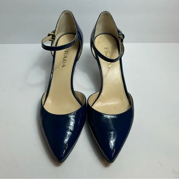 Prada Pointed Toe Kitten Heels Blue Size 36.5 US 6.5 - Picture 2 of 13